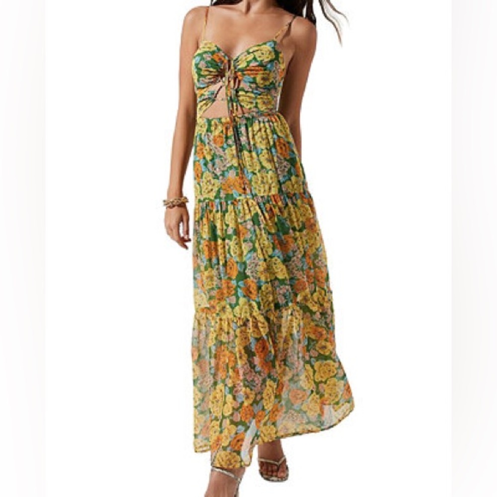 Floral Yellow Tie-Front Maxi Dress